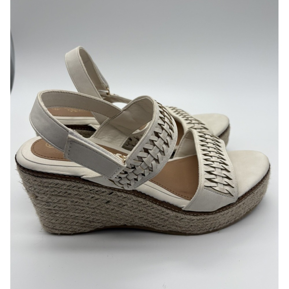 Womens Espadrille Wedge Sandal Braided Leather Open Toe White 11 American Exch